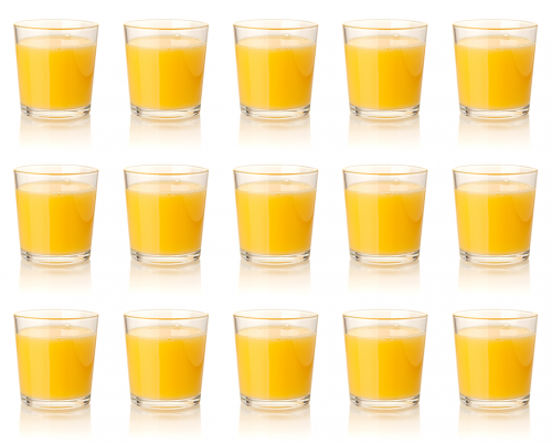 15 glasses of diluted orange drink.