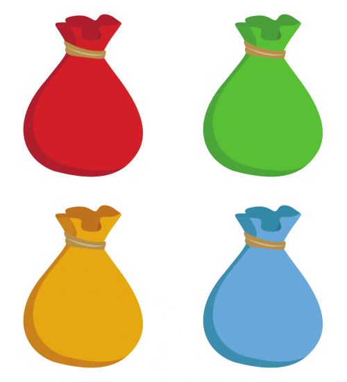 Four bags of different colours.