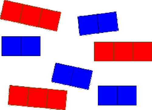 Some red sticks of length 3 and some blue sticks of length 2.