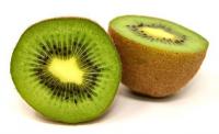 Two halves of a kiwi fruit.