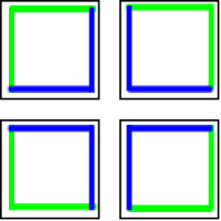 The tiles above arranged into a 2 by 2 square so the outer edges are green, inner lines are blue where the edges connect.