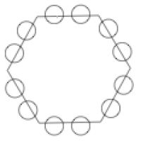 A regular hexagon with two children sitting on each side.
