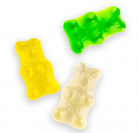 Three gummy bear sweets.