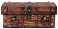 A brown wooden chest with a latch.