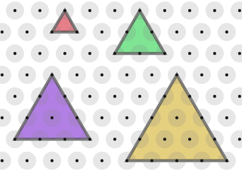 The diagram shows equilateral triangles of variable sizes, all with their bases horizontal.