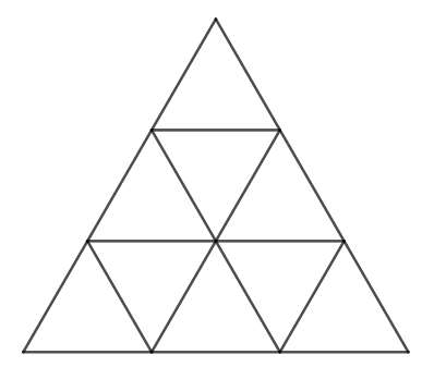 A blank triangle split into 9 smaller triangles, in rows of 1, 3 and 5 small triangles.