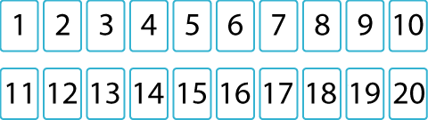 Twenty cards labelled from 1 to 20 in ascending order.