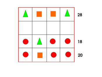 The grid of shapes, empty except for the first, third, and fourth rows.