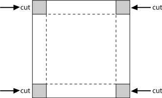 Net for a box made from a square sheet of paper, with 4 identical squares cut out of each corner.