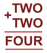 TWO + TWO = FOUR written as a column addition.