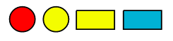 Red circle, yellow circle, yellow rectangle, blue rectangle.