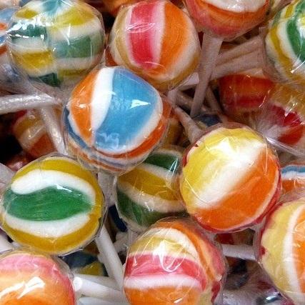 Multi-coloured lollipops.