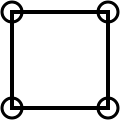 A square with a pebble in each corner.