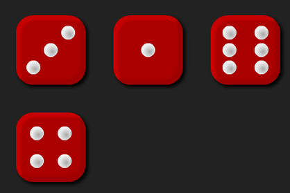 Four red dice showing the numbers 3, 1, 6 and 4.