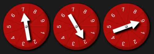 3 spinners with the numbers 1 to 9 on each of them.