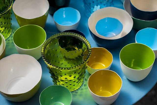 An assortment of colourful cups.