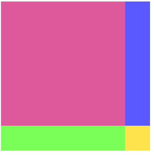 The shapes above arranged to make a large 6 by 6 square, where the large square and rectangle form a 5 by 6 rectangle, which is joined to the other rectangle and unit square which form a 1 by 6 rectangle.