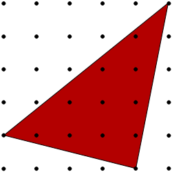 A triangle with vertices on (0,1), (5,0), (5,5)
