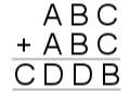 ABC+ABC=CDDB, where each letter represents a digit.
