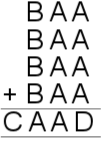 BAA+BAA+BAA+BAA=CAAD, where each letter represents a digit.