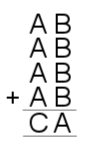 AB+AB+AB+AB=CA, where each letter represents a digit.
