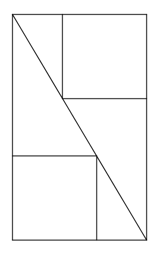 The diagram shows the previous shape, which is the square within a triangle, but this shape is doubled and one shape is rotated 180 degrees. These two shapes are then joined to form a rectangle.