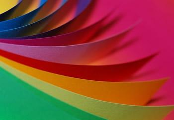 Different coloured pieces of paper.