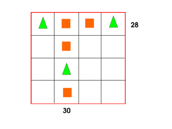 The grid of shapes, empty except for the first row and second column.