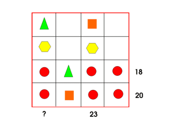 The grid of shapes, empty except for the first and third columns, and the third and fourth rows.
