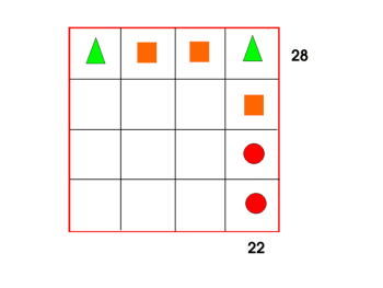 The grid of shapes, empty except for the first row and fourth column.