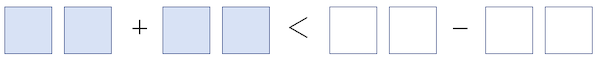 Inequality showing that the sum of two unknown two digit numbers is less than the difference between two other unknown two digit numbers, with spaces to fill in the digits