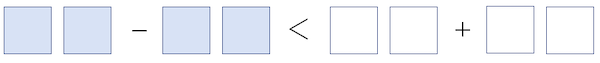 Inequality showing that the difference between two unknown two digit numbers is less than the sum of two other unknown two digit numbers, with spaces to fill in the digits