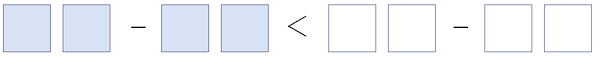 Inequality showing that the difference between two unknown two digit numbers is less than the difference between two other unknown two digit numbers, with spaces to fill in the digits