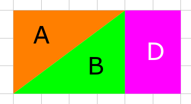 The triangles above are moved so their hypotenuses are connected, forming a rectangle, and another rectangle measuring 2 by 3 units is added to keep the area the same as before.