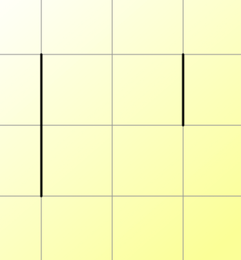 2 parallel lines 2 squares apart, one of length 2 squares and 1 of length 1 square.