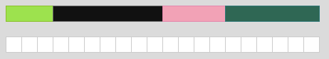 Train 1: light green rod of length 3, black rod of length 7, pink rod of length 4, dark green rod of length 6. Train 2: 20 white rods of length 1.
