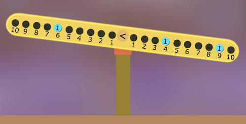 Number balance with 6 on the left, < in the middle, and 4, 9 on the right.