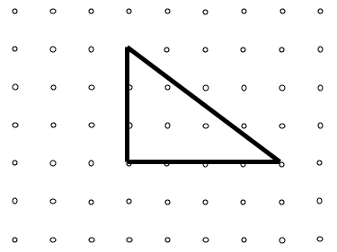 A 9-by-7 peg board with a right-angled triangle of base length 5 pegs and height 3 pegs.