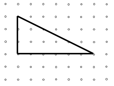 A 9-by-7 peg board with a right-angled triangle of base length 7 pegs and height 3 pegs.