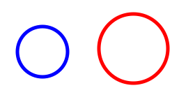 A blue circle slightly smaller than a red circle.