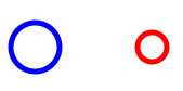 A small blue circle and a smaller red circle.