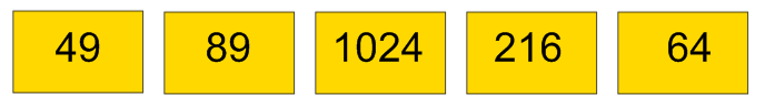 The 5 different target numbers are 49, 89, 1024, 216, 64.