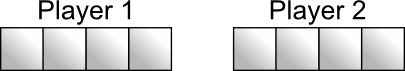 Player 1 has drawn a 1 by 4 horizontal grid, and player 2 has done the same.