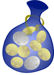 Bag containing seven 3z coins and two 5z coins.