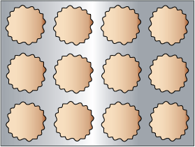 A tray of 12 biscuits arranged in 3 rows of 4.