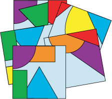 Cards showing parts of colourful shapes.