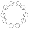 A regular pentagon with two children sitting on each side.