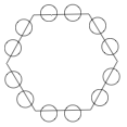 A regular hexagon with two children sitting on each side.