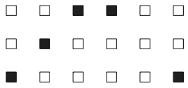 The 3-by-3 grid described above. To the right is another 3-by-3 grid with the top left square and bottom right square filled with ink.