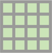 A grid with 16 green grass squares separated by paths.
